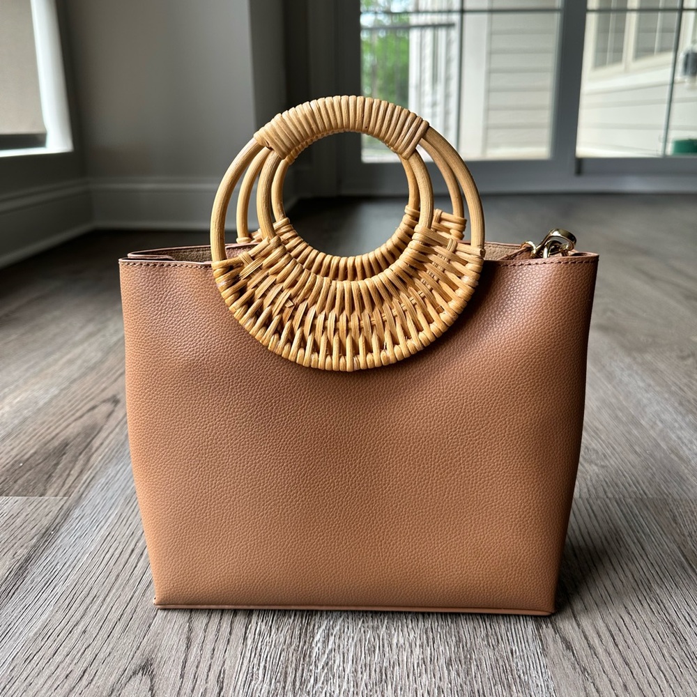 Antik Kraft Brown Woven Handle Bag w Crossbody Strap